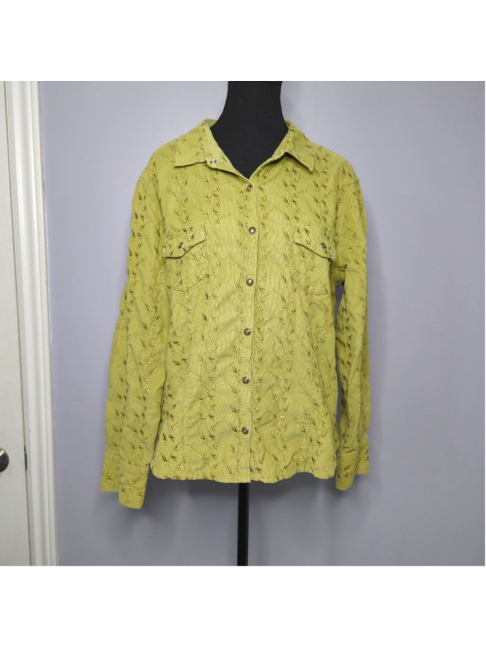 Vintage J. Jill Embroidered Corduroy Button-Up - Sz XL - 90s / Y2K Cottagecore